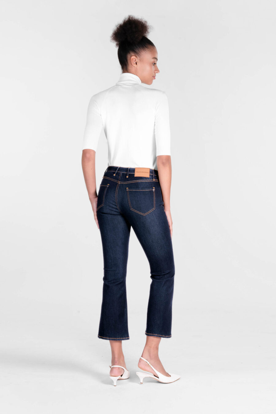 JEANS BIANCA FLARE CUT FLARE IN DENIM STRETCH BLU SCURO - immagine 3
