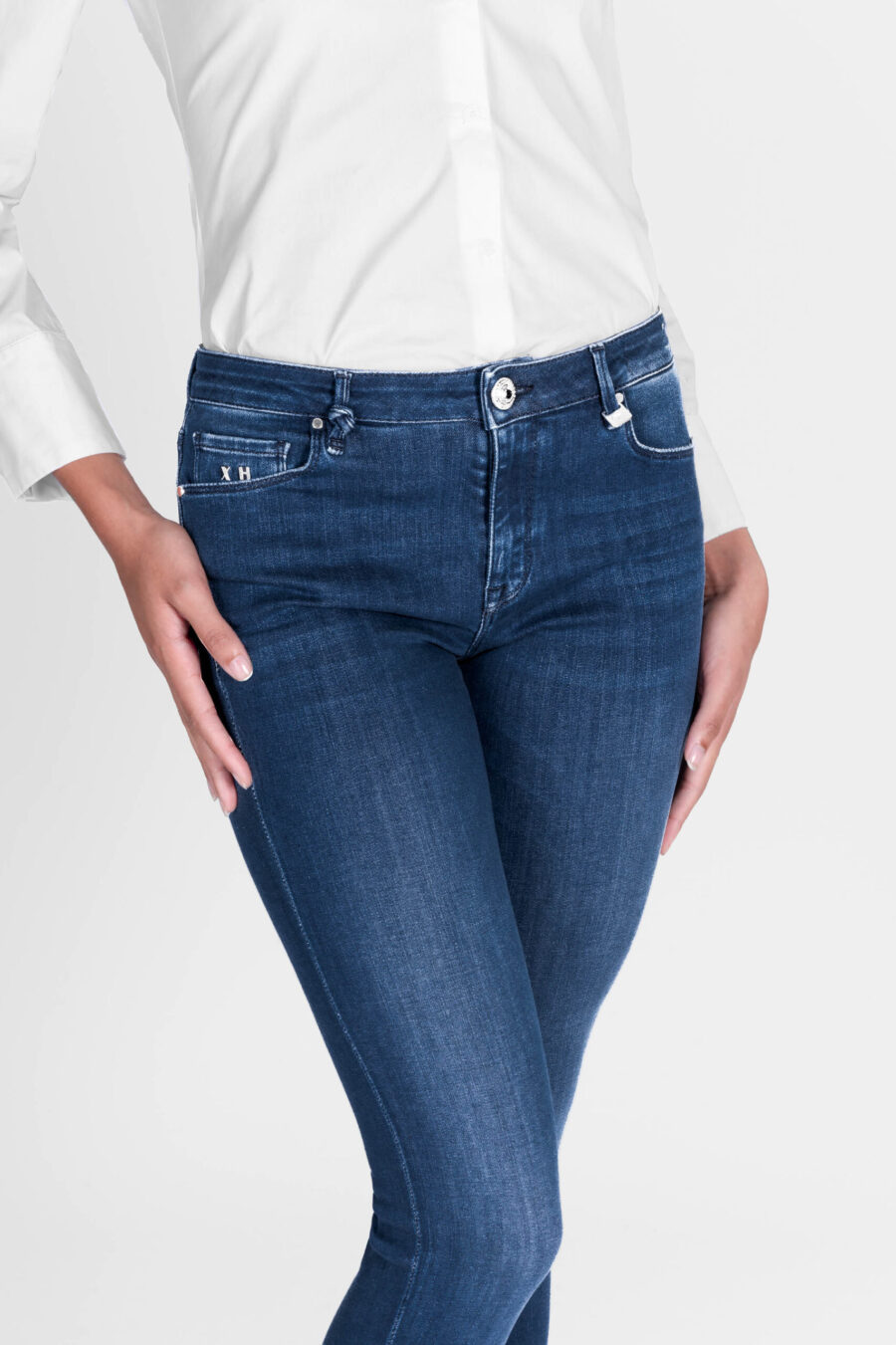 JEANS BIANCA SLIM SKINNY IN DENIM STRETCH BLU MEDIO - immagine 5