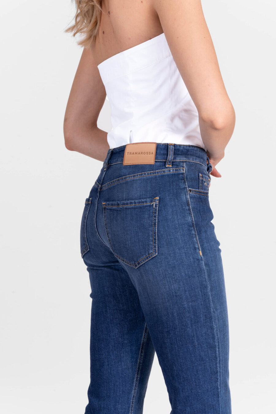 MONICA CUT FLARE JEANS IN MEDIUM BLUE DENIM - Image 4