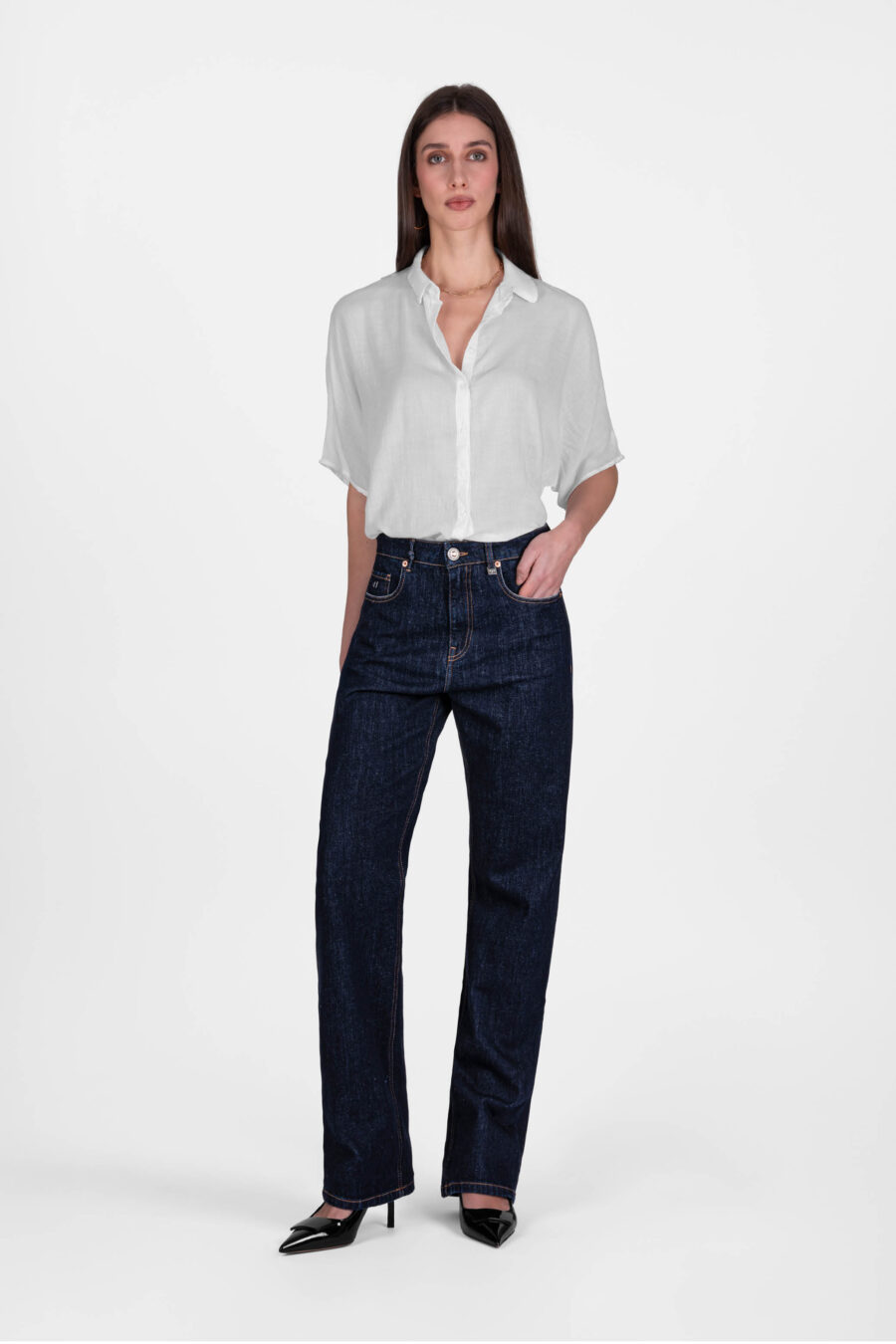 JEANS MONICA STRAIGHT IN DENIM BLU SCURO - immagine 2