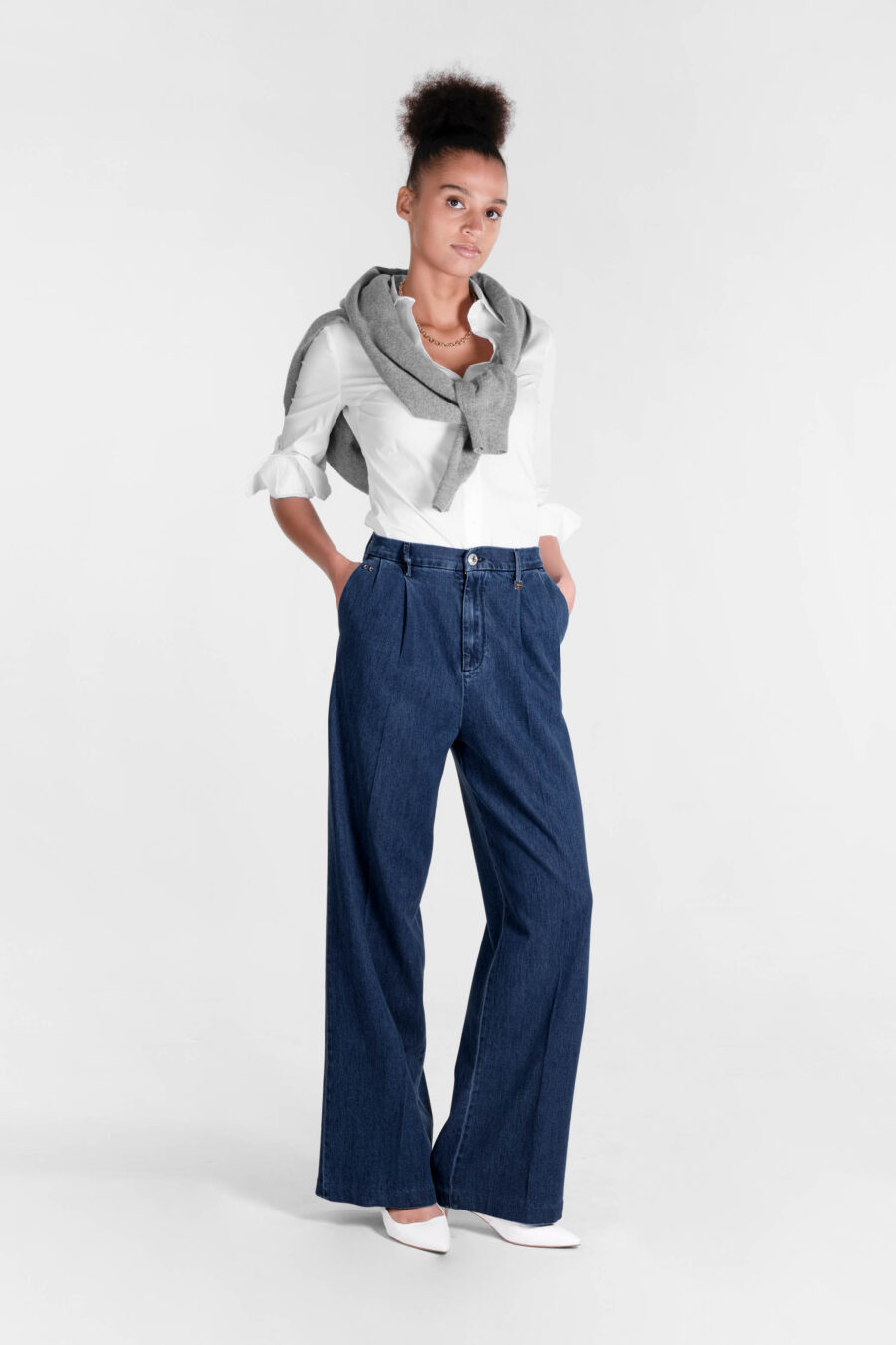 AURELIA WIDE LEG PANTS IN MEDIUM BLUE COTTON GABARDINE - Image 2