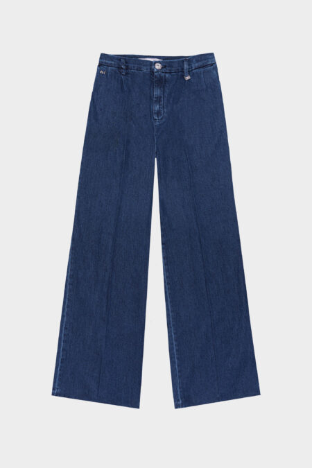 AURELIA WIDE LEG PANTS IN MEDIUM BLUE COTTON GABARDINE