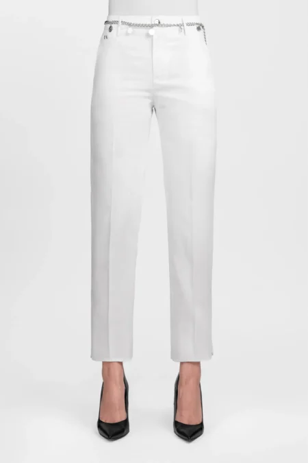 WHITE COTTON ADELE SLIM PANTS