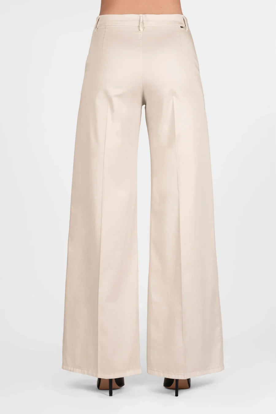 PANTALONE AMELIA WIDE LEG IN GABARDINA DI COTONE BEIGE - immagine 2
