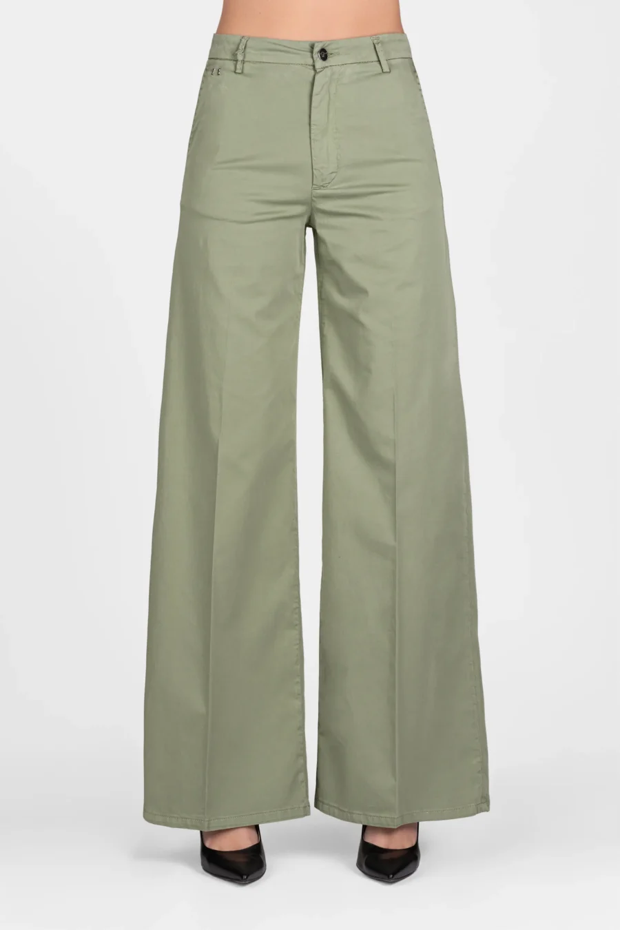 PANTALONE AMELIA WIDE LEG IN GABARDINA DI COTONE VERDE