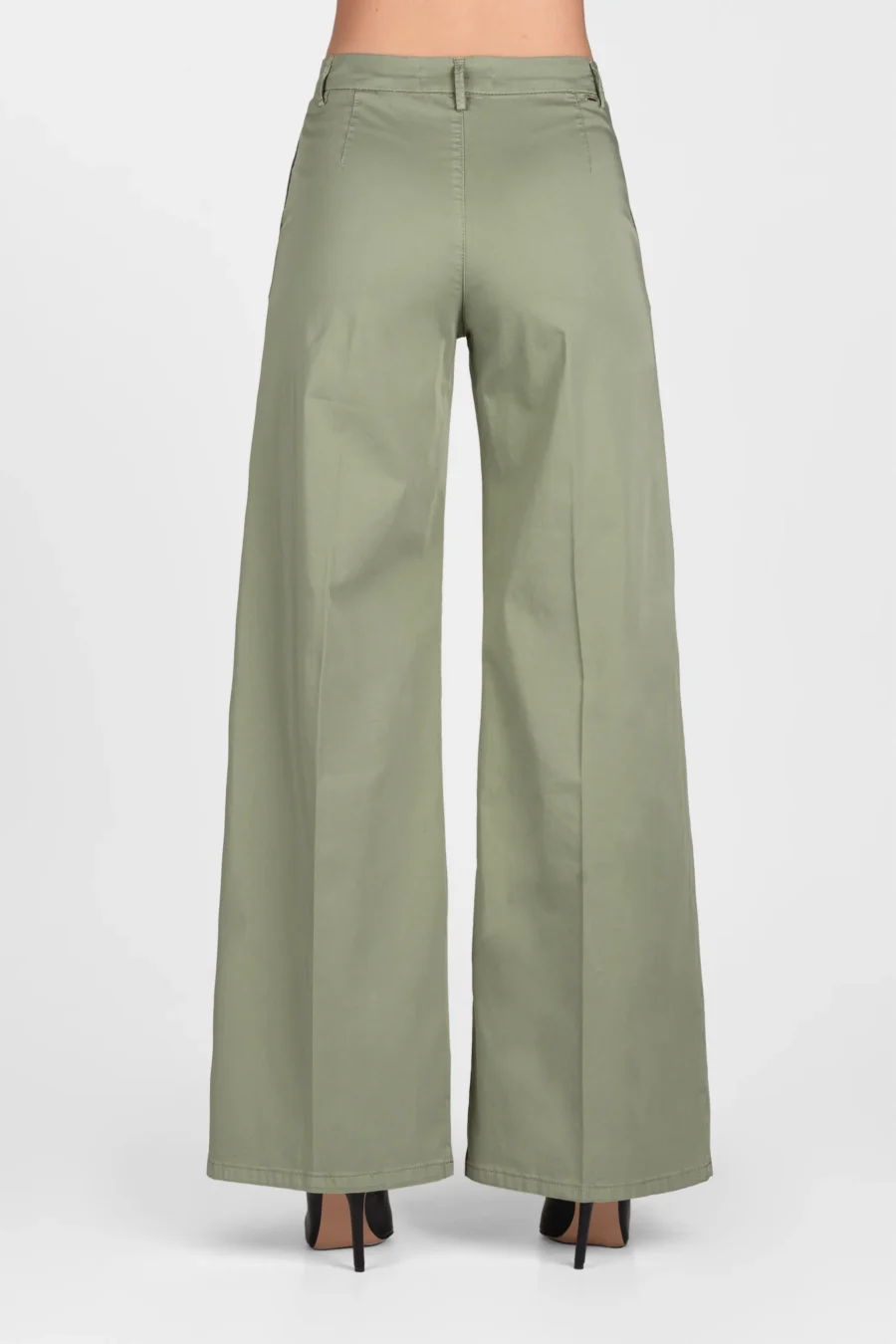 PANTALONE AMELIA WIDE LEG IN GABARDINA DI COTONE VERDE - immagine 2