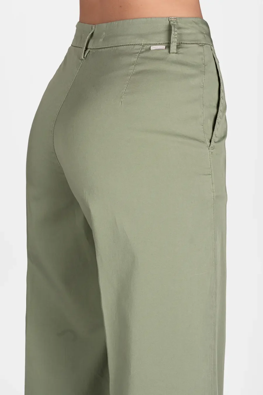 PANTALONE AMELIA WIDE LEG IN GABARDINA DI COTONE VERDE - immagine 3