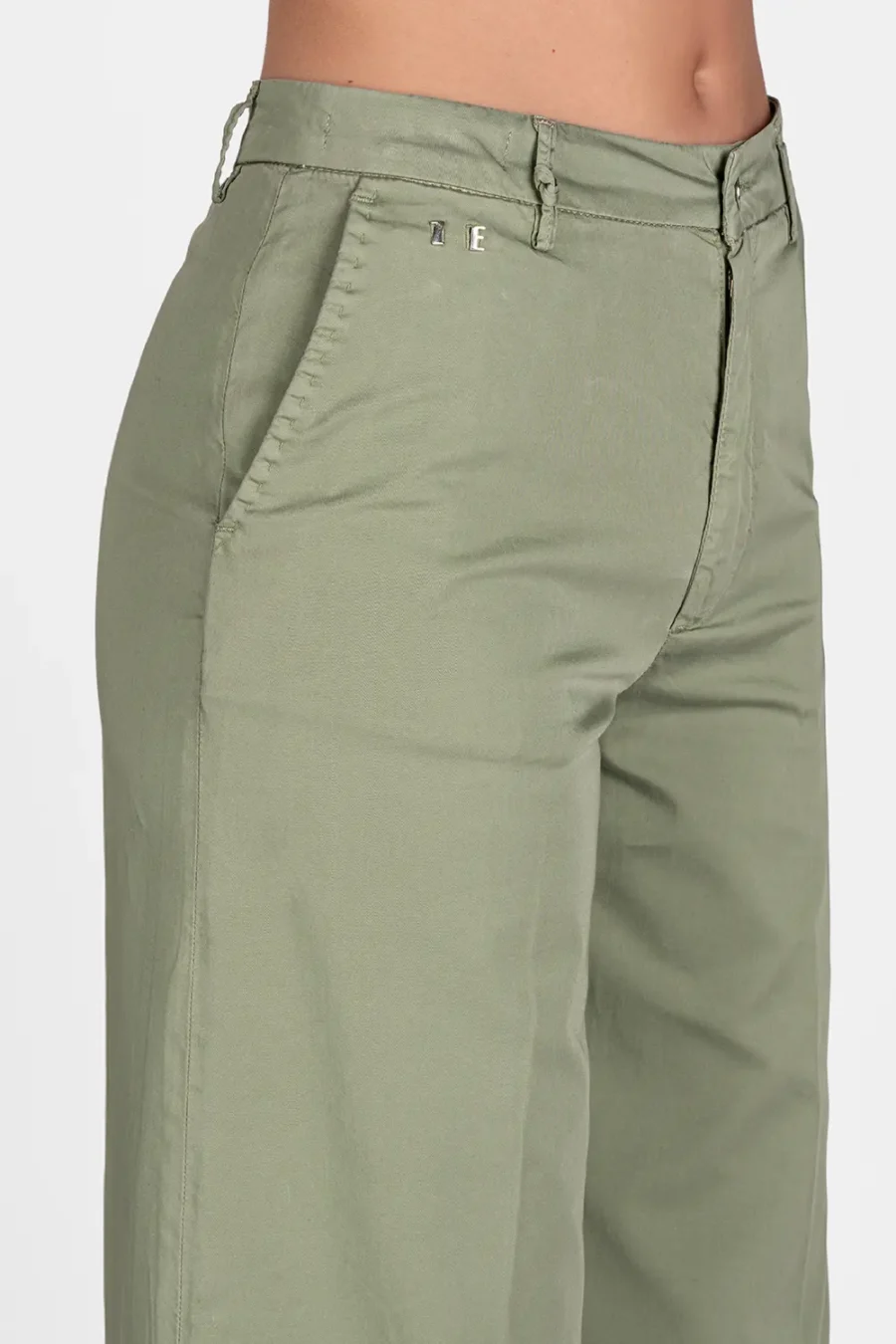 PANTALONE AMELIA WIDE LEG IN GABARDINA DI COTONE VERDE - immagine 4