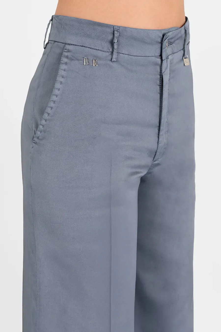 PANTALONE AMELIA WIDE LEG IN GABARDINA DI COTONE BLU MEDIO - immagine 4