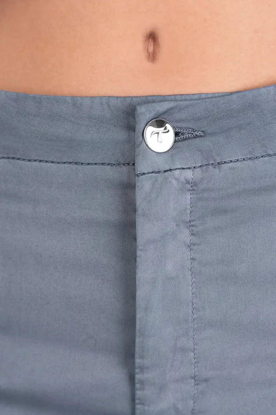 PANTALONE AMELIA WIDE LEG IN GABARDINA DI COTONE BLU MEDIO - immagine 5