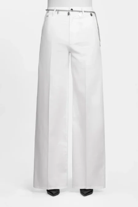 AMELIA WIDE LEG PANTS IN WHITE COTTON GABARDINE