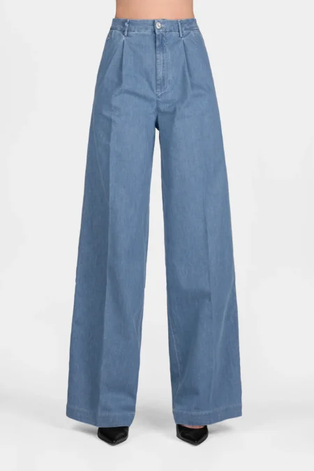 AURELIA WIDE LEG PANTS IN LIGHT BLUE COTTON GABARDINE