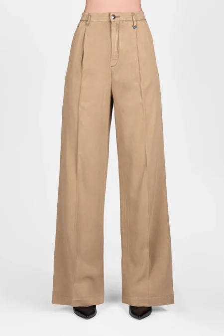 PANTALONE AURELIA WIDE LEG GABARDINA DI COTONE SUPER LEGGERO MARRONE