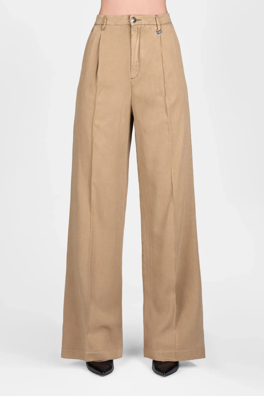 PANTALONE AURELIA WIDE LEG GABARDINA DI COTONE SUPER LEGGERO MARRONE