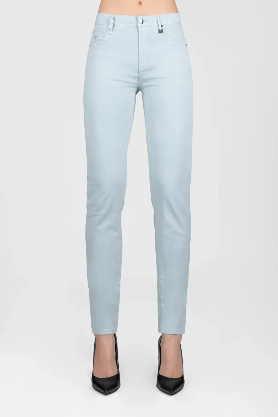 PANTALONE BIANCA SLIM SKINNY IN COTONE AZZURRO