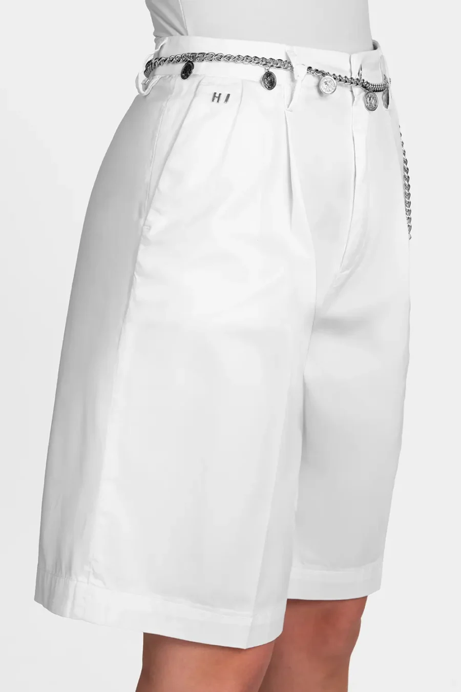 WHITE COTTON GABARDINE GABRY BERMUDA SHORTS - Image 4