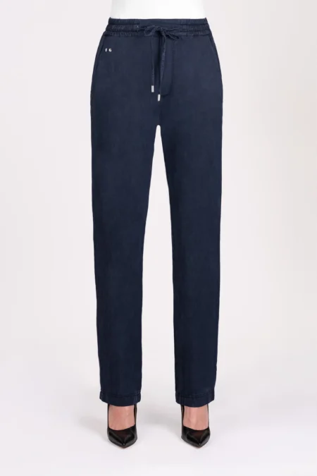 PANTALONE MARY LOOSE IN COTONE SUPER LEGGERO BLU MEDIO