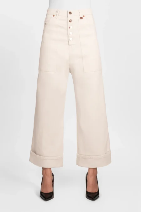 JEANS MYA WIDE IN COTONE BEIGE